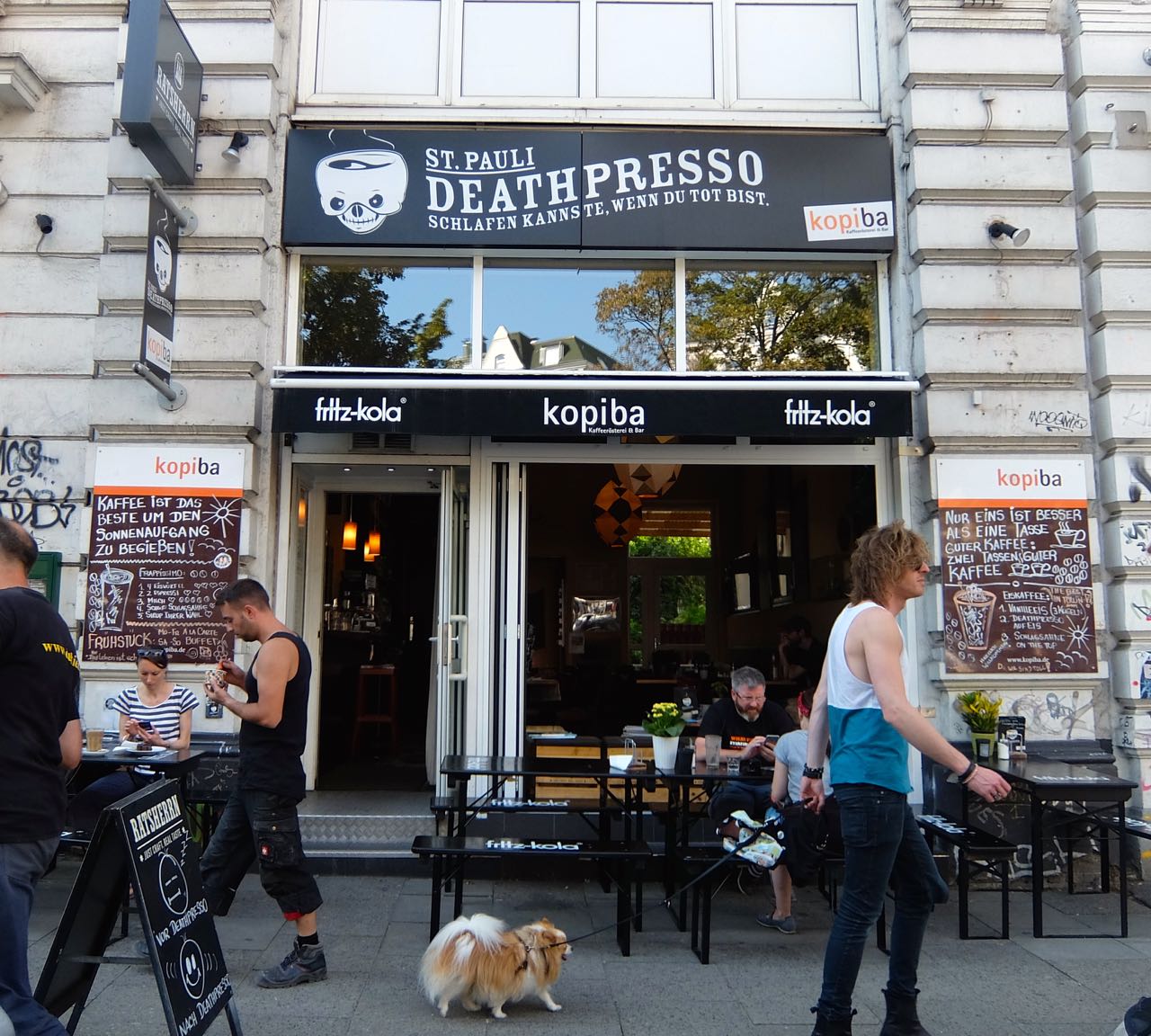 Deathpresso and Kopiba café exterior at Beim Grünen Jäger in Hamburg