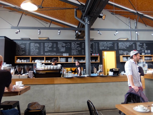 Coffee counter and menu boards at Elbgold in Hamburg's Schanze