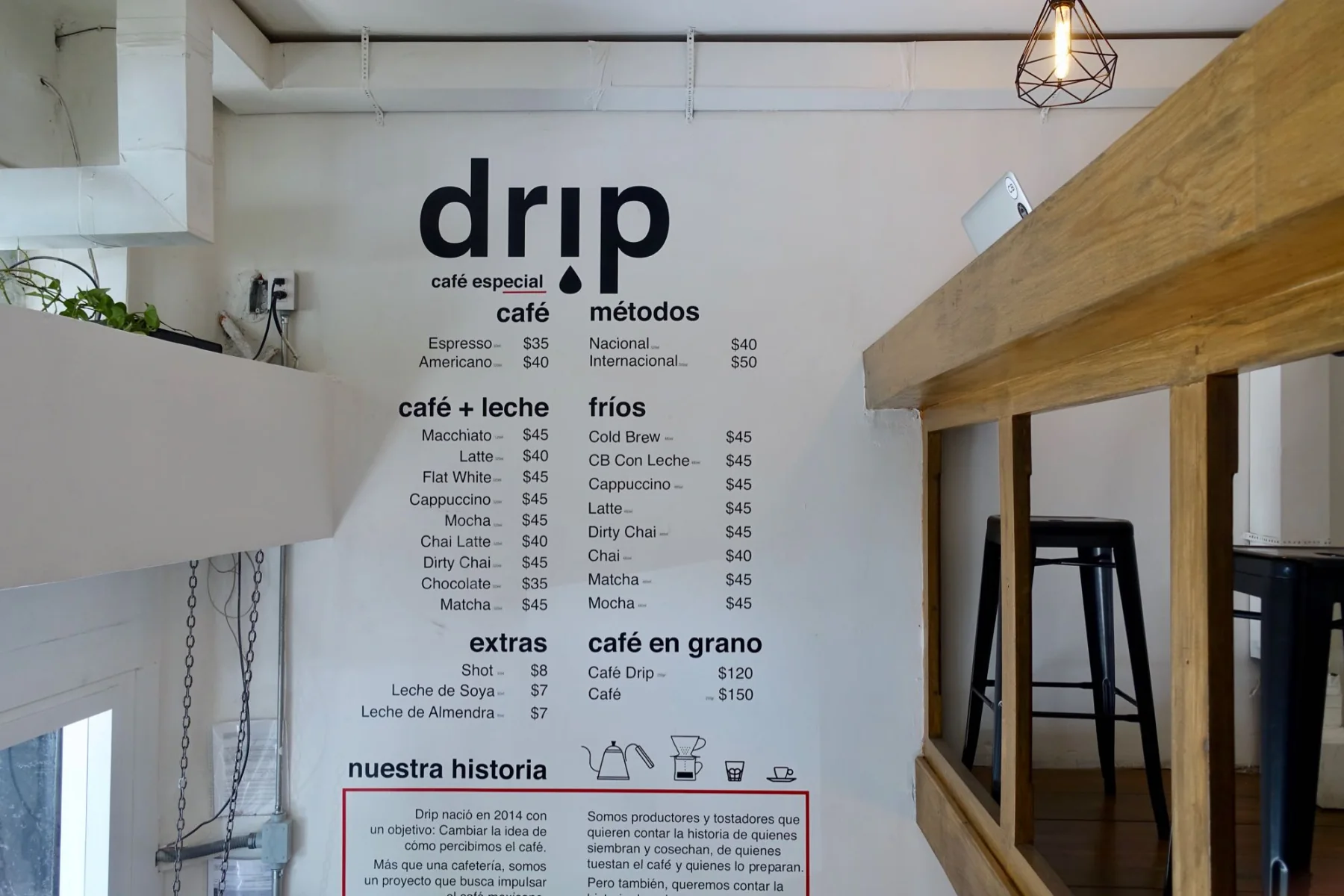 drip café menu, Mexico City