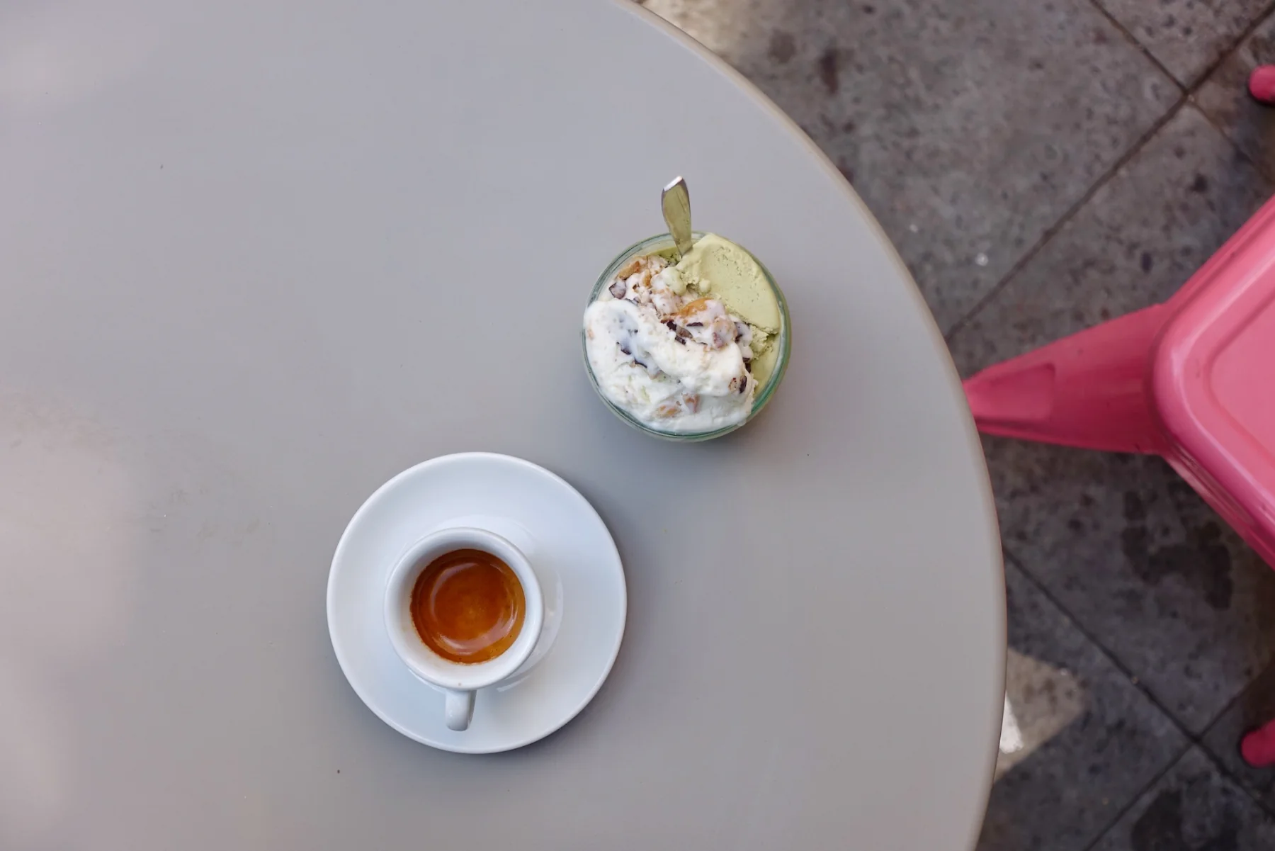Sicilian cannoli, pistachio ice cream, and espresso from Duo in Berlin