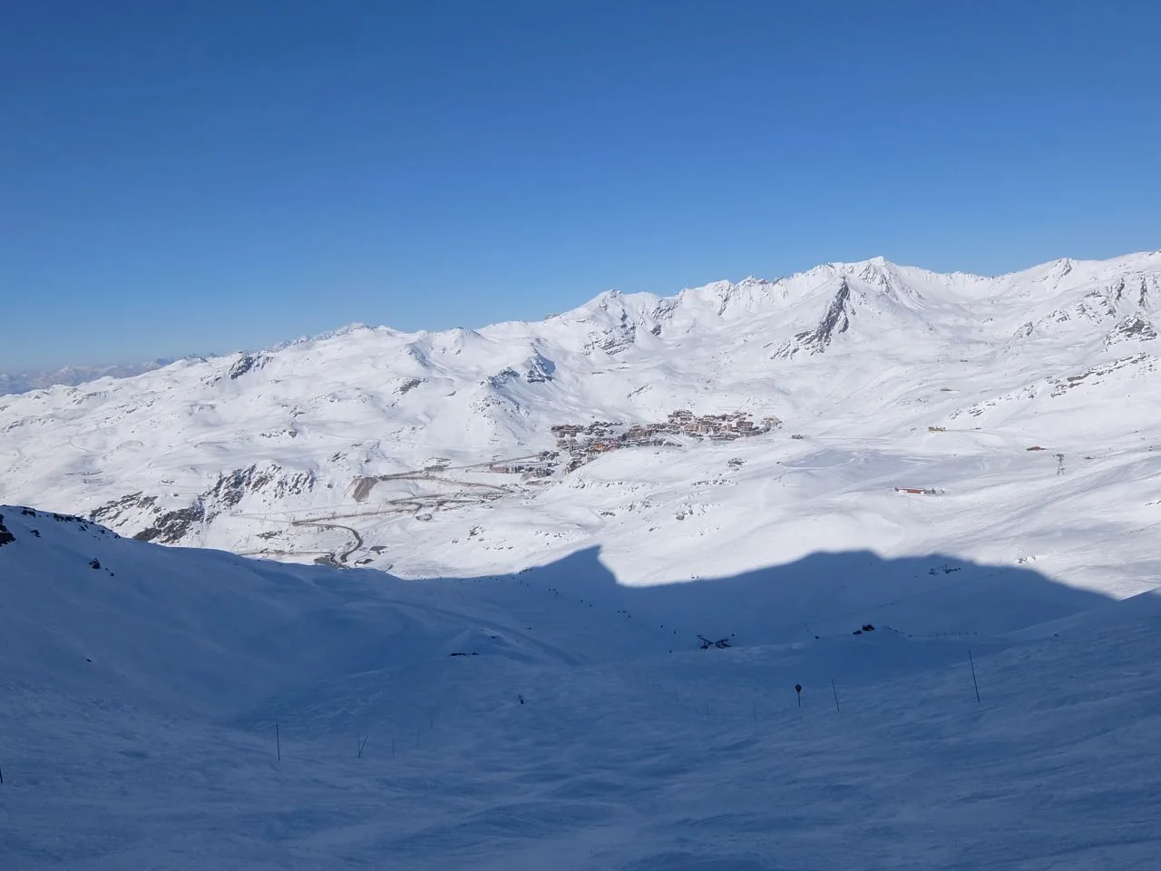 Morning shadows across the mountains in Val Thorens
