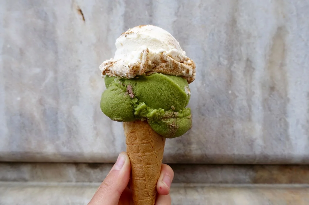 San Sebastian matcha and rice pudding ice cream