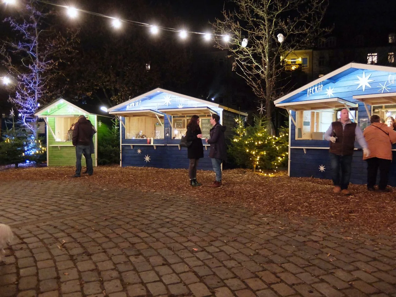 Market stands at the Apostelkirche Christmas market in Hamburg