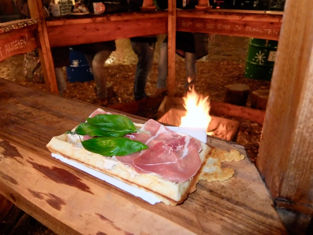 Savory waffle with prosciutto and basil from La Douce